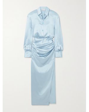 ROWEN ROSE Draped Silk-Satin Maxi Dress - Blue