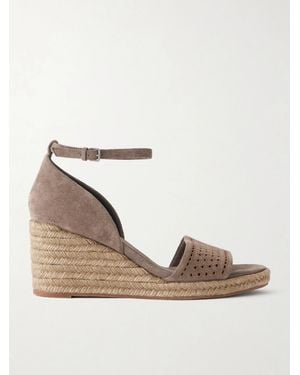 Brunello Cucinelli Wedge Suede Espadrille Platform Sandals - Natural