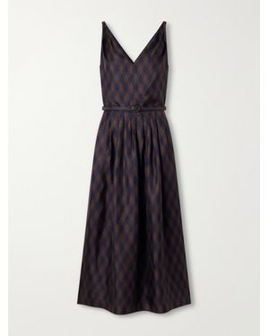 Oscar de la Renta Argyle Silk-Twill Midi Dress - Blue