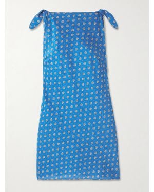 Doen Maltina Tie-Detailed Printed Cotton And Silk-Blend Mini Dress - Blue