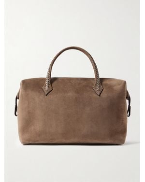Metier Vérité City Medium Braided Leather-Trimmed Suede Tote - Brown