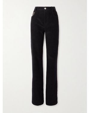 Bottega Veneta Leather-Trimmed Cotton-Corduroy Straight-Leg Trousers - Black