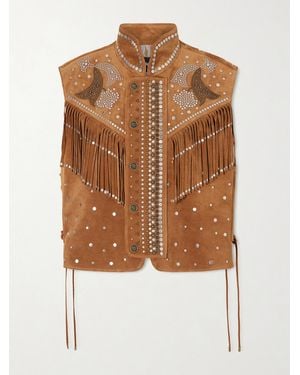 Etro Fringed Studded Suede Vest - Brown