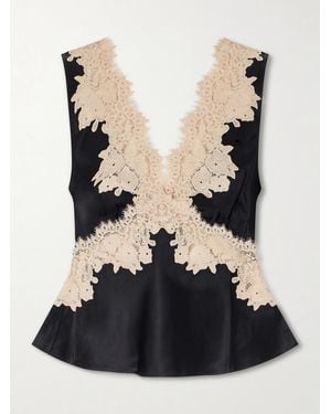 RIXO London Emmie Lace-Trimmed Satin Top - Black