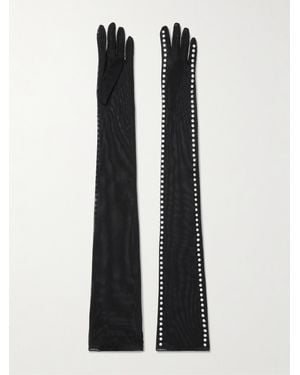Oséree Crystal-Embellished Mesh Gloves - Black