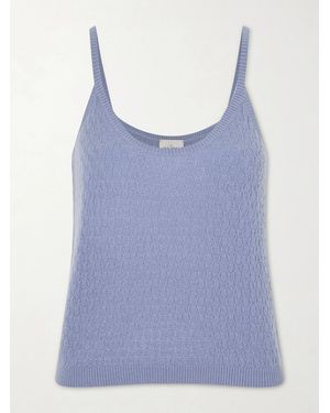 LeKasha Fregene Pointelle Organic Cashmere Knit Tank - Blue