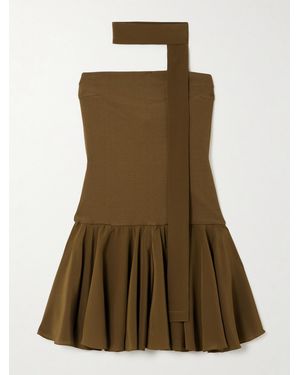 Esse Studios Illi Scarf-Detailed Strapless Stretch-Knit And Silk Crepe De Chine Mini Dress - Green