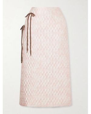 Simone Rocha Bow-Detailed Chenille-Trimmed Quilted Printed Satin Midi Skirt - Pink