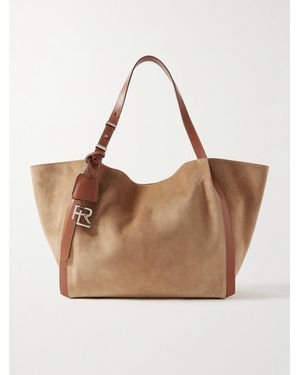 Ralph Lauren 888 Leather-Trimmed Suede Tote - Natural