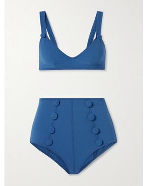 Lisa Marie Fernandez Magdalena Button-Embellished Crepe Bikini - Blue