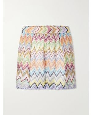 Missoni Striped Metallic Crochet-Knit Shorts - White