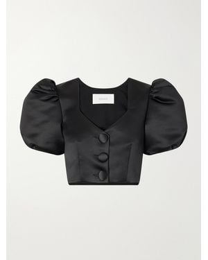 Rodarte Cropped Gathered Satin Blouse - Black