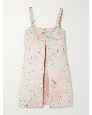 Emilia Wickstead Levisa Pleated Floral-Print Satin Mini Dress - Natural