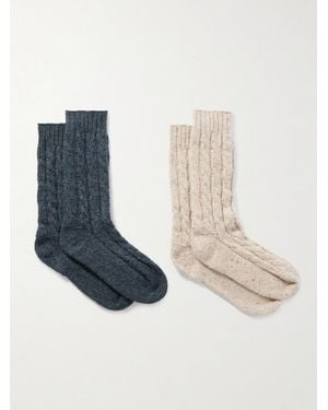 Johnstons of Elgin Set Of Two Cable-Knit Cashmere-Blend Socks - Blue