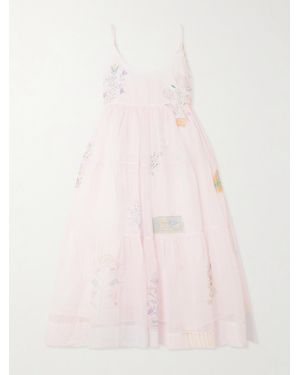Eka Ikumi Tiered Printed Cotton Kota Doriya Midi Dress - Pink
