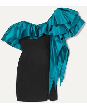 Rasario One-shoulder Ruffled Shantung And Crepe Mini Dress - Blue