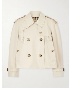 Burberry Haltye Double-Breasted Belted Cotton-Gabardine Cropped Trench Jacket - Natural