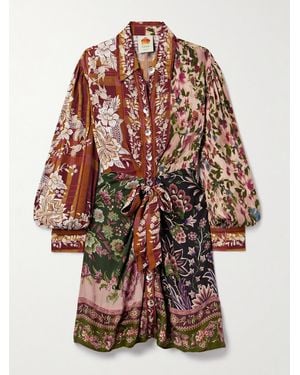 FARM Rio Tie-Detailed Floral-Print Twill Mini Shirt Dress - Multicolour