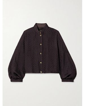 Loro Piana Cropped Quilted Silk-Cloqué Jacket - Blue