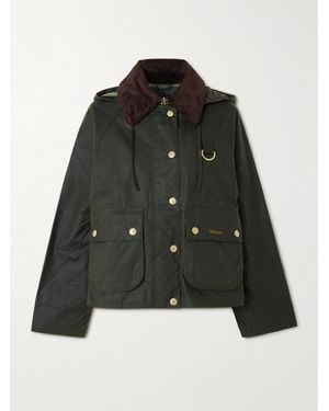 Barbour Reighton Hooded Corduroy-Trimmed Waxed-Cotton Jacket - Black