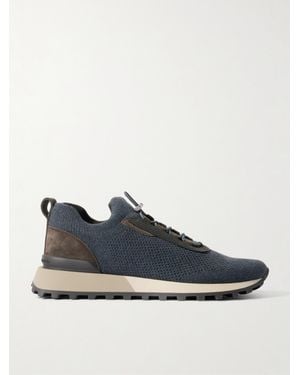 Brunello Cucinelli Sneakers Aus Einer Wollmischung Mit Velourslederbesätzen Und Zierperlen - Blau