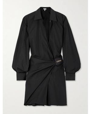 Loewe Wrap-Effect Belted Woven Midi Shirt Dress in Black | Lyst