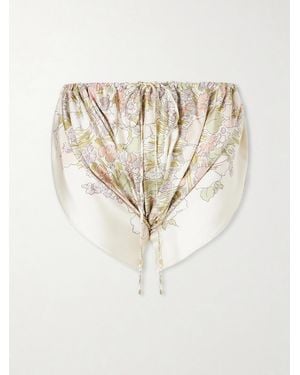 Calvin Klein Ruched Floral-Print Silk Mini Shorts - Natural