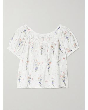 Doen Frederica Lace-Trimmed Floral-Print Pintucked Organic Cotton-Voile Blouse - Natural