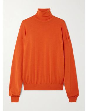 Saint Laurent Ribbed Wool, Cashmere And Silk-Blend Turtleneck Sweater - Orange