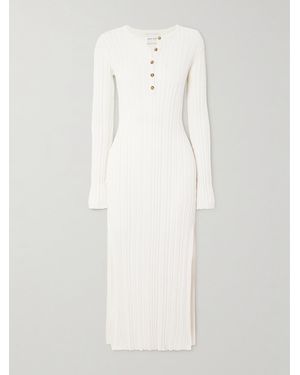 Loulou de Saison Eldara Ribbed Silk-Blend Midi Dress - White