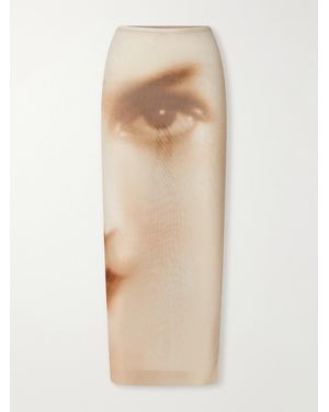 Jean Paul Gaultier Face Printed Mesh Maxi Skirt - Natural