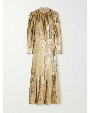 Saloni Jena Embellished Silk-Trimmed Tulle Midi Dress - Natural