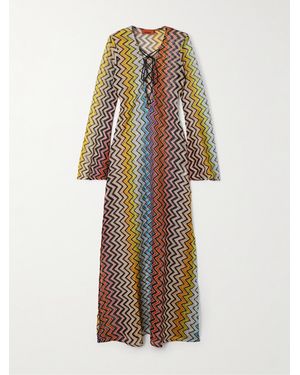 Missoni Striped Metallic Crochet-Knit Kaftan - White