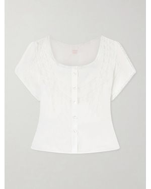Loretta Caponi Angela Lace-Trimmed Cotton Blouse - White