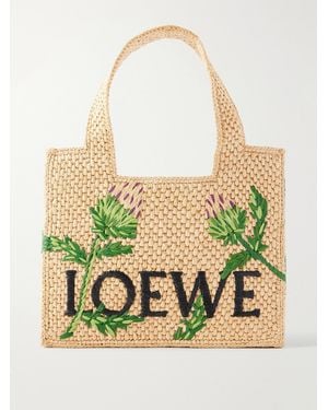 Loewe Paula's Ibiza Small Embroidered Raffia Tote - Green