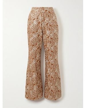 ‎Dima Ayad Embroidered Satin Straight-Leg Trousers - Natural