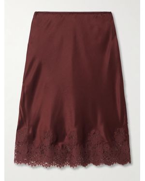 Doen Elowette Lace-Trimmed Silk-Satin Midi Skirt - Purple
