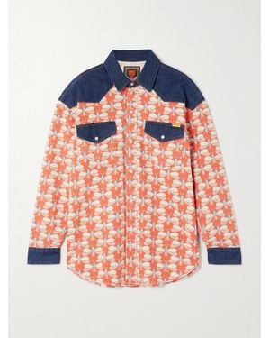 Mother La Doublej The Tycoon Denim-Trimmed Printed Cotton Shirt - Blue