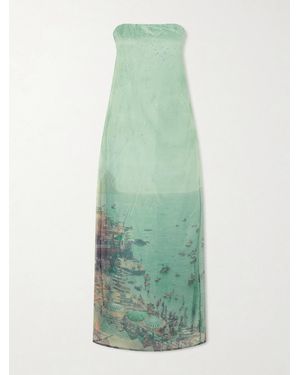 STAUD Amara Strapless Printed Organza Maxi Dress - Green