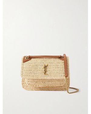 Saint Laurent Niki Mini Leather-Trimmed Raffia Shoulder Bag - Natural