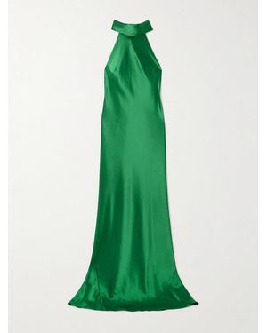 Galvan London Sienna Satin Halterneck Gown - Green