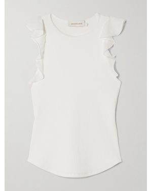 Zimmermann Awaken Ruffled Ribbed Cotton-Blend Jersey Tank - White