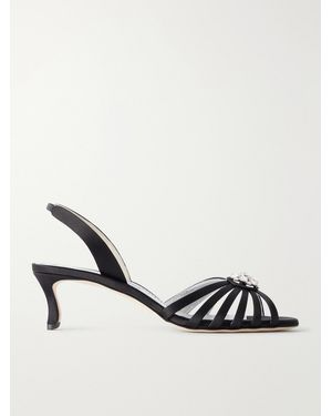Manolo Blahnik Fulmasli 50 Embellished Satin Sandals - Metallic
