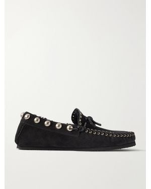 Isabel Marant Fitza Studded Shearling-Trimmed Suede Loafers - Black