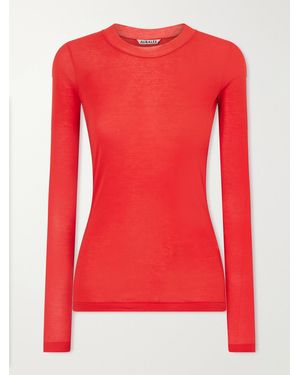 AURALEE Ribbed Cotton-Jersey T-Shirt - Red