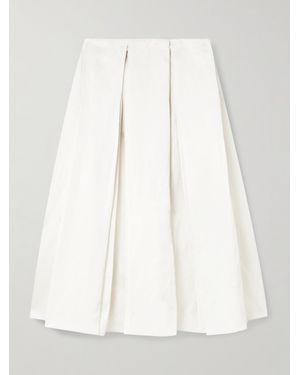 Abadia Elodie Pleated Dupioni Midi Skirt - White