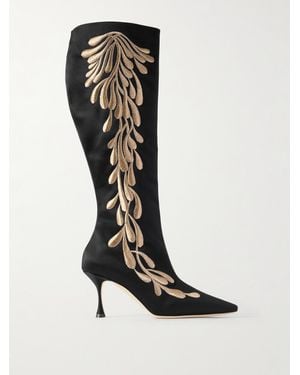 Manolo Blahnik Menki 70 Kniehohe Stiefel Aus Satin Mit Stickereien - Schwarz
