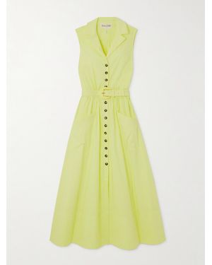 Saloni Kirat Belted Cotton-Blend Midi Shirt Dress - Yellow