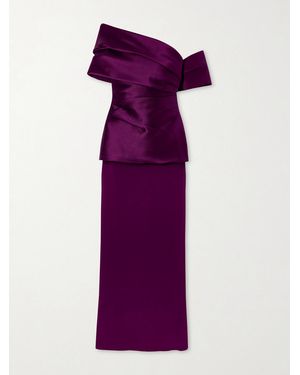 Solace London Lucine Off-The-Shoulder Satin-Twill Gown - Purple