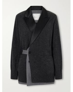 Sacai Satin-Trimmed Wool Cardigan - Black